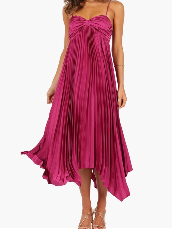Petal & Pup Dresses & Skirts - Petal & Pup Pleated Magenta Sleeveless Satin Maxi Dress Sz 12